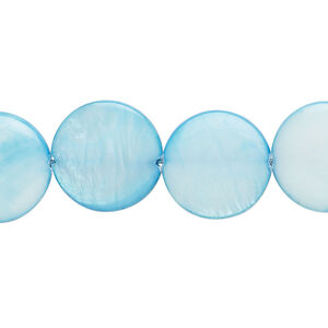 Mother-of-pearl shell 1pkg1, puffed flat round bead 15 inch sky blue 14-15mm