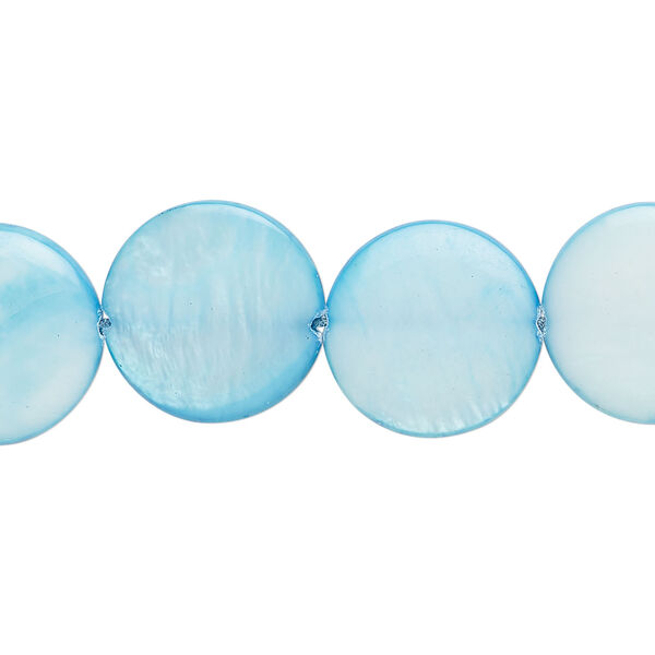 Mother-of-pearl shell 1pkg1, puffed flat round bead 15 inch sky blue 14-15mm image number 0