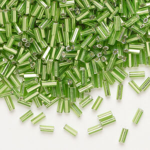Bugle bead 1pkg50g Japanese glass, 4x2mm-5x2mm square hole round tube, opaque silver-lined green