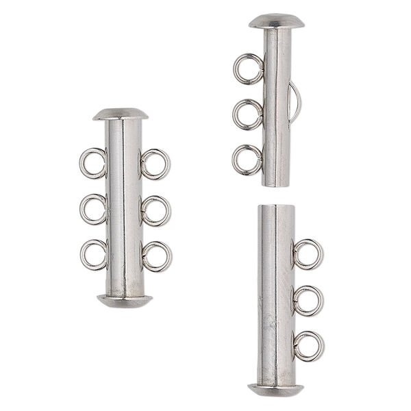 Clasp, 3-strand slide lock, stainless steel, 21x6mm tube. Sold per pkg of 4. image number 0