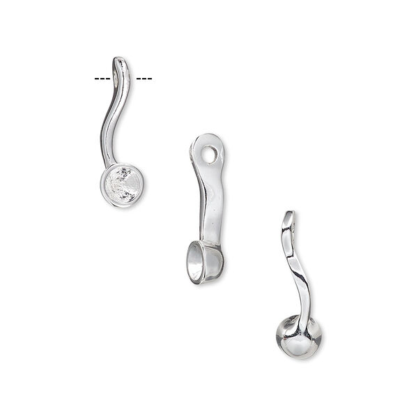 Drop, Almost Instant Jewelry®, silver-plated "pewter" (zinc-based alloy), 16x5mm single-sided curved with PP24 setting. Sold individually. image number 0