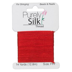 Thread, Purely Silk™, red, size FFF. Sold per 14-yard card.