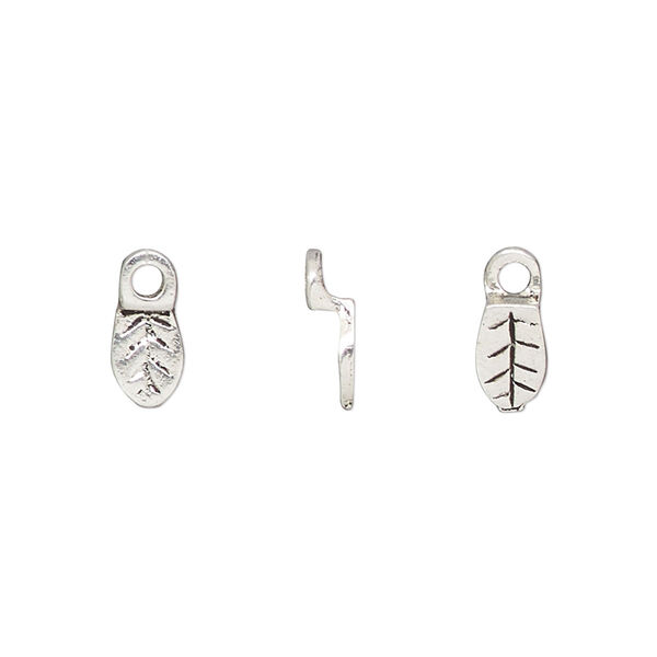 Bail, glue-on, antique silver-finished "pewter" (zinc-based alloy), 10.5x4.5mm leaf with 7.5x4.5mm pad. Sold per pkg of 20. image number 0