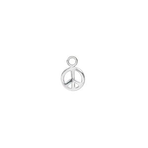 Charm, sterling silver, 7mm double-sided peace sign. Sold per pkg of 2.