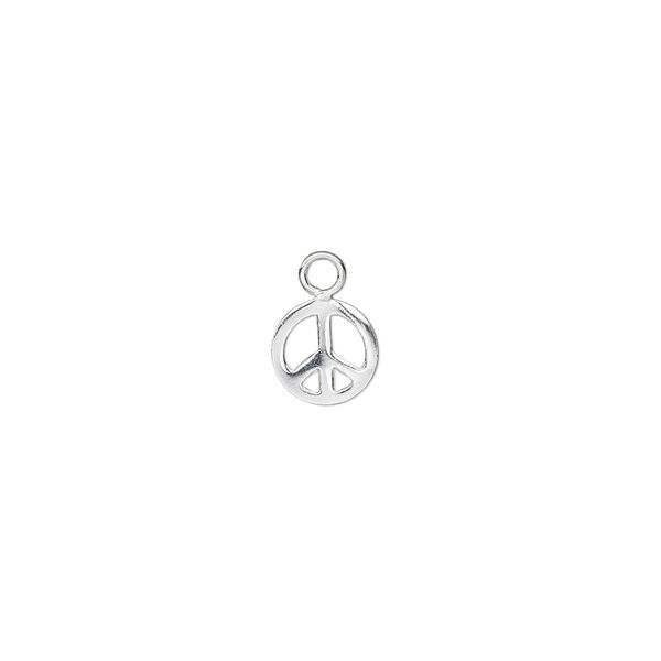 Charm, sterling silver, 7mm double-sided peace sign. Sold per pkg of 2. image number 0