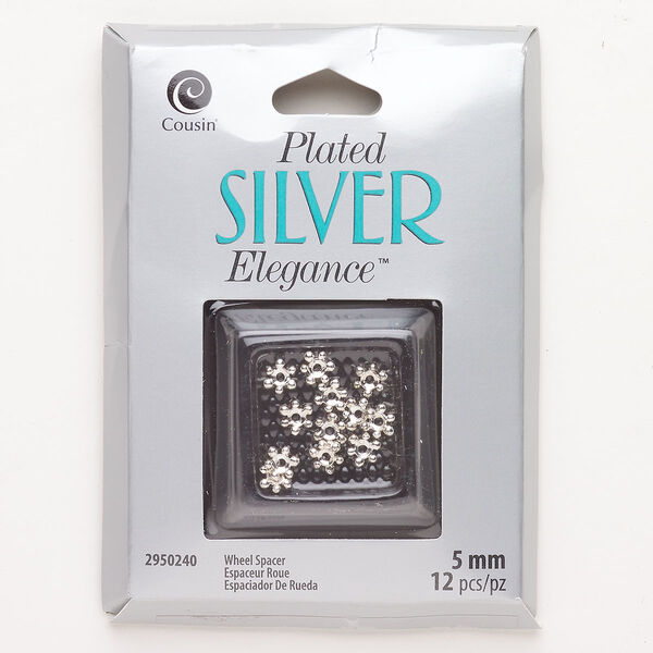 Bead, brass, pkg/12, silver plate, 6x2mm rondelle. image number 0