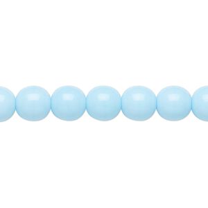 Bead, Preciosa Czech glass druk, pkg/15-1/2 to 16 inches, opaque light turquoise blue, 8mm round.
