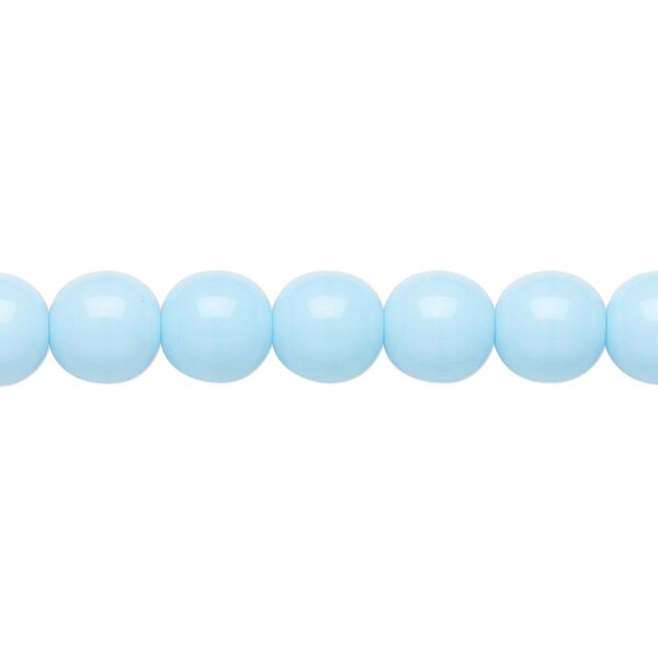 Bead, Preciosa Czech glass druk, pkg/15-1/2 to 16 inches, opaque light turquoise blue, 8mm round. image number 0