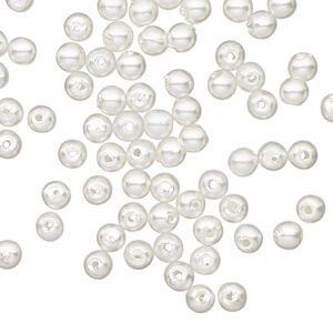 Bead, acrylic pearl, white, 3.5-4mm round. Sold per pkg of 100.