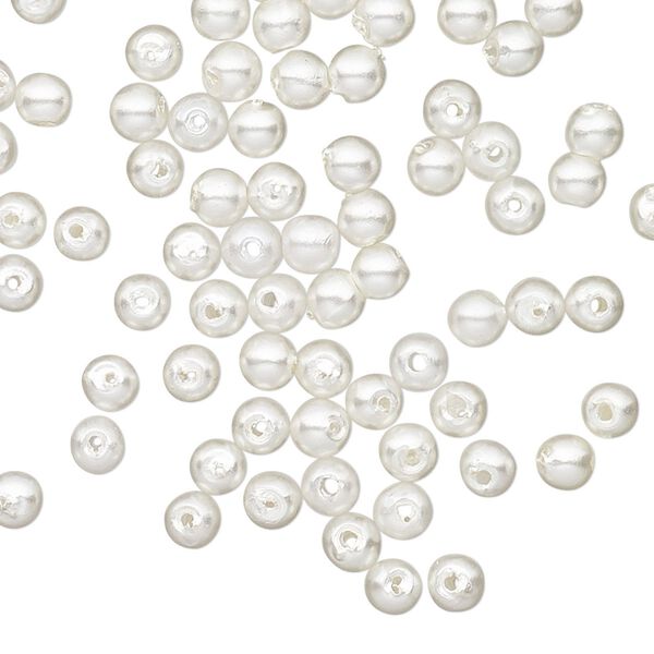 Bead, acrylic pearl, white, 3.5-4mm round. Sold per pkg of 100. image number 0