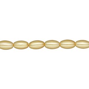 Bead, glass pearl, sun yellow, 7x4mm-8x4mm oval. Sold per 15-inch strand.