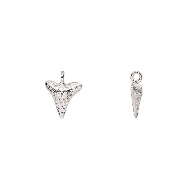 Charm, sterling silver and cubic zirconia, clear, 9x8.5mm shark tooth. Sold individually. image number 0