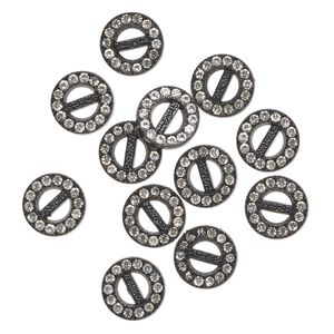 Component, plastic and glass, black and clear, 12mm round with 6.5mm bar. Sold per pkg of 12.