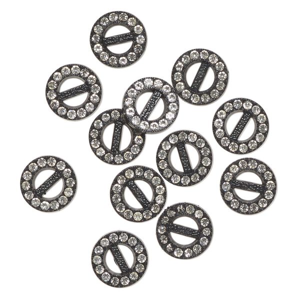 Component, plastic and glass, black and clear, 12mm round with 6.5mm bar. Sold per pkg of 12. image number 0
