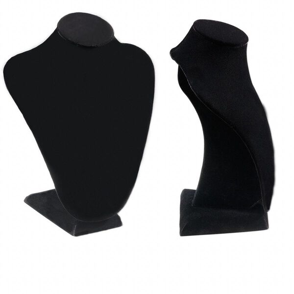 Display, necklace, velveteen, black, 9 x 7 x 3-3/4 inches. Sold individually. image number 0