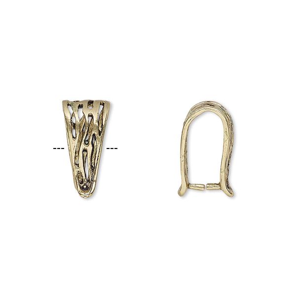 Bail, ice-pick, antiqued brass, 14.5x7.5mm fancy triangle, 11mm grip length. Sold individually. image number 0