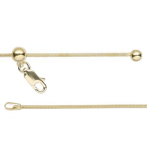 Chain 1pkg1 sterling silver snake, 1.1mm / lobster claw clasp, Gossamer™ "vermeil" adjustable 16-24 inch