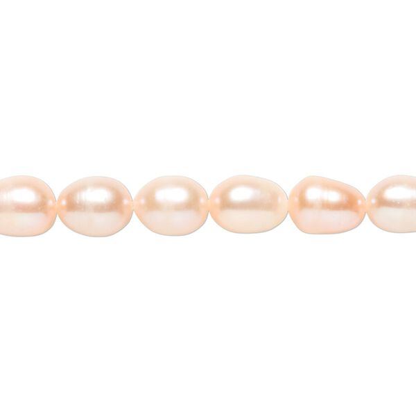 Pearl, cultured freshwater, peach, 6-7mm rice, B- grade, Mohs hardness 2-1/2 to 4. Sold per (2) 15" to 16" strands. image number 0