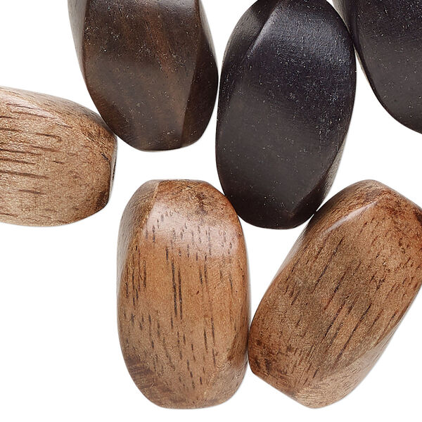 Bead mix, wood (waxed), light to dark, 26x18mm-27x19mm twisted oval. Sold per pkg of 25. image number 0