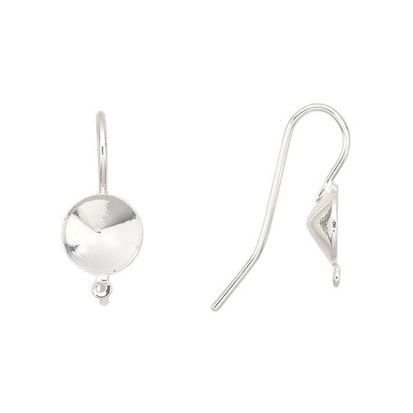 Ear wire, Almost Instant Jewelry®, silver-finished brass, 20mm fishhook with SS39 rivoli glue-in setting and closed loop, 19 gauge. Sold per pkg of 5 pairs. image number 0