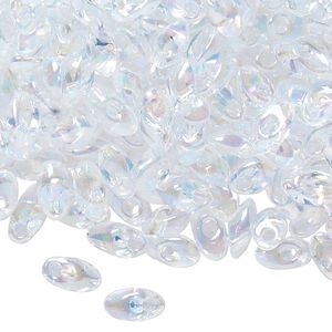 Seed bead, Miyuki, glass, pkg/10g, 7x4mm long magatama, translucent luster rainbow clear (LMA-250).