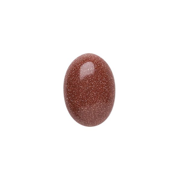 Cabochon, brown goldstone (glass) (man-made), 18x13mm calibrated oval. Sold per pkg of 2. image number 0