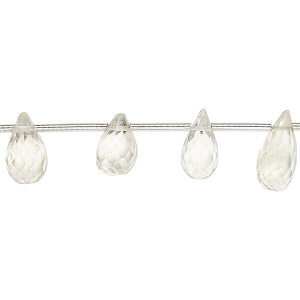 Green quartz 1pkg16, hand-cut top-drilled faceted teardrop bead 7x5mm-12x6mm image number 0