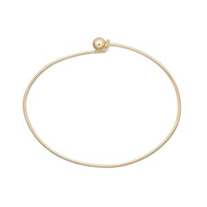 Bracelet, bangle, gold-plated brass, 1.5mm wide oval with 5.5mm twist-off bead end, 7 inches. Sold individually.
