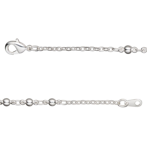Chain, silver-plated brass, 3mm triple ball, 20 inches with lobster claw clasp. Sold individually. image number 0