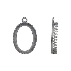 Drop, JBB Findings, gunmetal-plated brass, 20x15mm oval with decorative trim, 18x13mm oval bezel setting. Sold per pkg of 2.