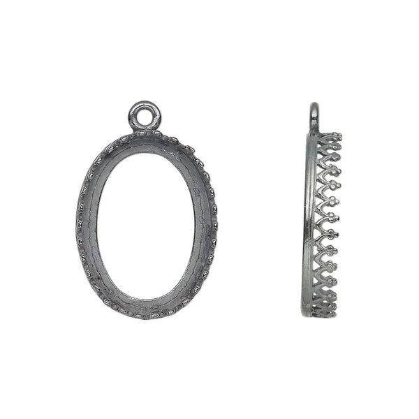 Drop, JBB Findings, gunmetal-plated brass, 20x15mm oval with decorative trim, 18x13mm oval bezel setting. Sold per pkg of 2. image number 0