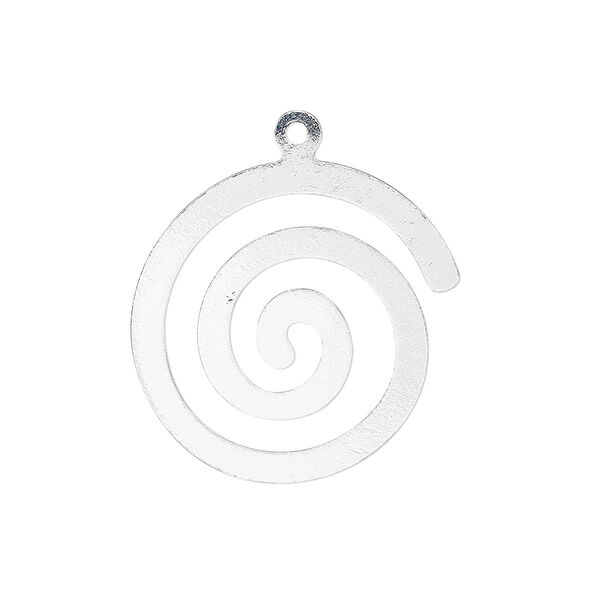 Drop, silver-plated steel, 24mm two-sided swirl. Sold per pkg of 4. image number 0
