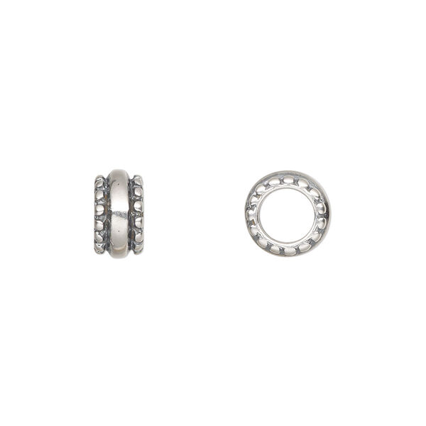 Bead, antiqued sterling silver, 9x4.5mm beaded rondelle. Sold per pkg of 2. image number 0