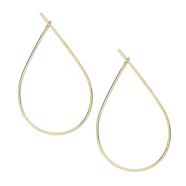 Earring hoop 1pkg100 gold-plated, 27x17mm teardrop, 23 gauge brass 50 pair image number 0
