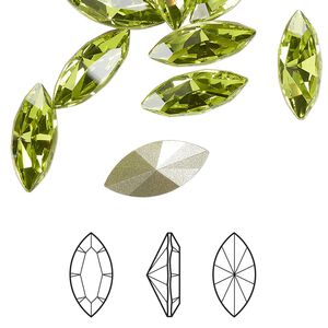 Fancy stone 12pk citrus green foil back, Crystal Passions® 15x7mm navette 4228