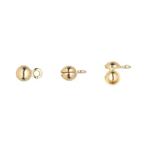 Bead tip, gold-plated brass, 6.5x4mm side clamp-on with open loop. Sold per pkg of 100.