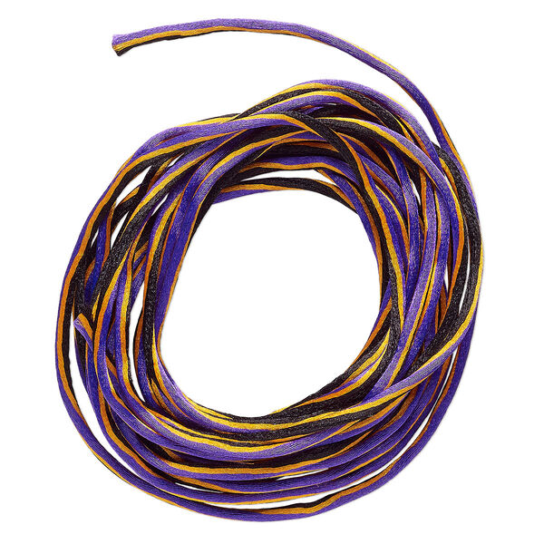 Cord, Satinique™, nylon, purple / orange / black, 2mm regular with vertical stripe. Sold per 10-foot section. image number 0