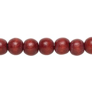 Bead 1pkg1, Taiwanese cheesewood (dyed / waxed), rust brown, 7-8mm round, 15-1/2 to 16 inches.