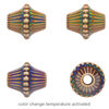 Bead, acrylic, tan and multicolored, 16x14mm color-changing corrugated double cone. Sold per pkg of 4. image number 1