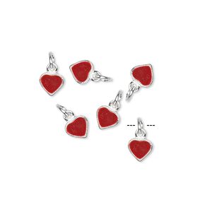 Charm, sterling silver and enamel, red, 5x5mm heart. Sold per pkg of 6.