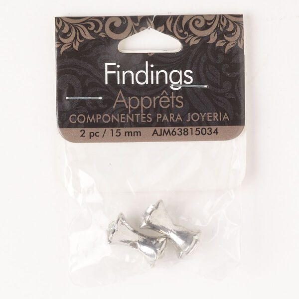 Bead, brass and acrylic, pkg/2, silver finish and clear, 16x8mm peanut. image number 0