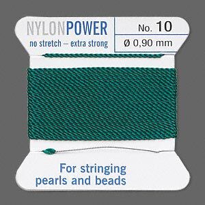 Thread, Griffin, nylon, green, size #10. Sold per 2-meter card (approximately 78 inches).