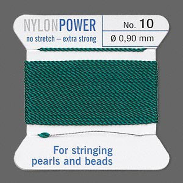 Thread, Griffin, nylon, green, size #10. Sold per 2-meter card (approximately 78 inches). image number 0