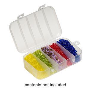 Organizer, plastic, clear, 4-3/8 x 2-5/8 inch box with lid, 5 compartments. Sold per pkg of 6.