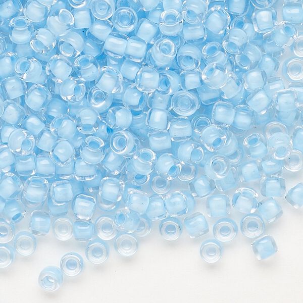 Seed bead, Dyna-Mites™, glass, translucent inside color light aqua, #6 round. Sold per 40-gram pkg. image number 0
