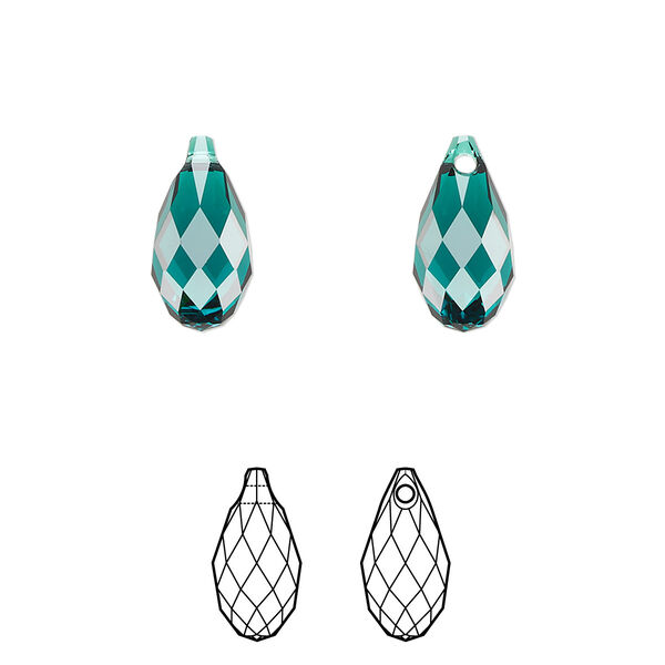 Briolette 24pk emerald, Crystal Passions® 13x6.5mm pendant drop 6010 image number 0