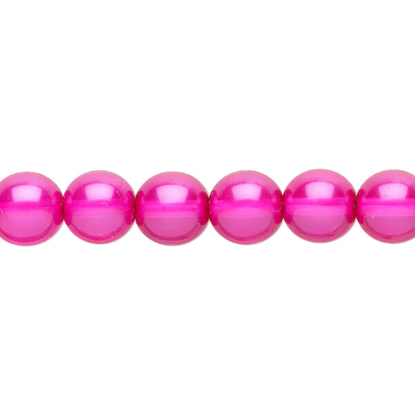 Bead, Czech pearl-coated glass druk, hot pink, 8mm round. Sold per 15-1/2" to 16" strand. image number 0