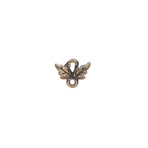 Link, TierraCast®, antique brass-plated pewter (tin-based alloy), 11x6mm 2-sided leaf. Sold per pkg of 5.