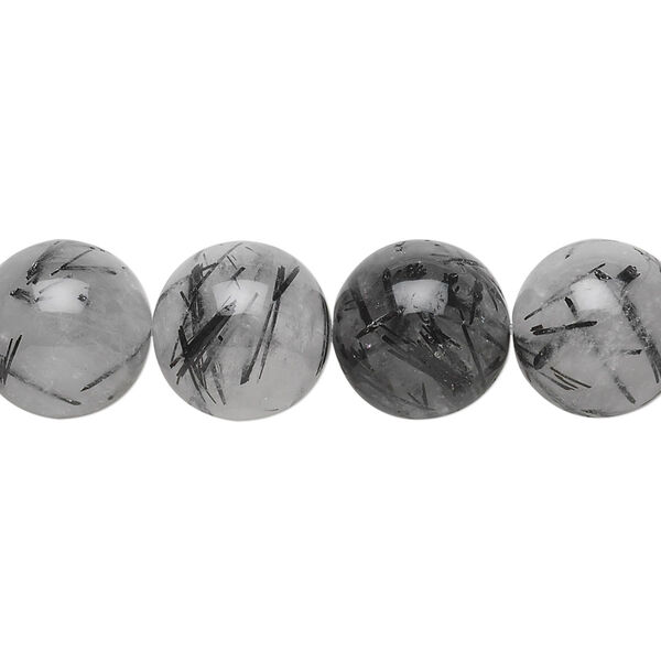 Bead, tourmalinated quartz (natural), 12mm round, B grade, Mohs hardness 7. Sold per 15-1/2" to 16" strand. image number 0