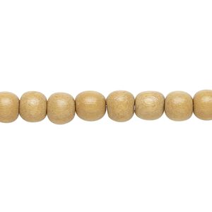Bead, Taiwanese cheesewood (dyed / waxed), beige, 5-6mm round. Sold per pkg of (2) 15-1/2" to 16" strands.